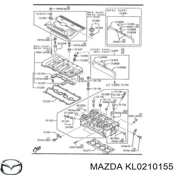 KL0210155 Mazda anillo de junta, vástago de válvula de escape
