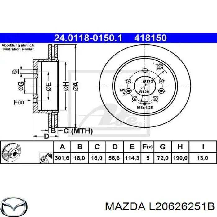 L20626251B Mazda disco de freno trasero