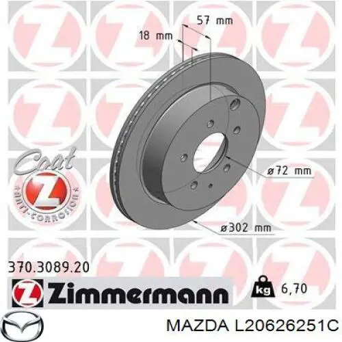 L20626251C Mazda disco de freno trasero