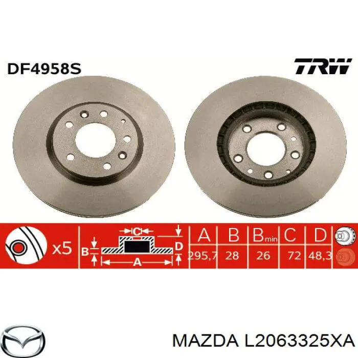 Comprar L2063325XA Mazda Freno de disco delantero