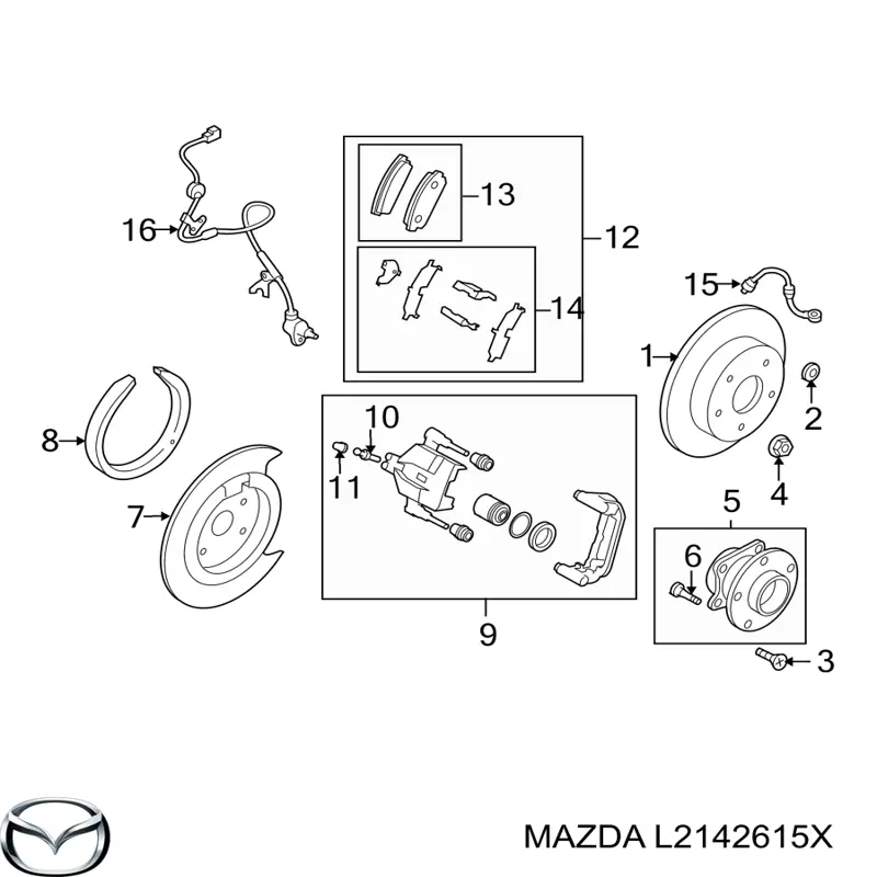 L2142615X Mazda cubo de rueda trasero