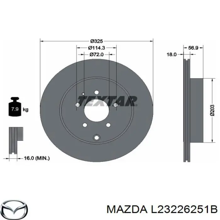 L23226251B Mazda disco de freno trasero