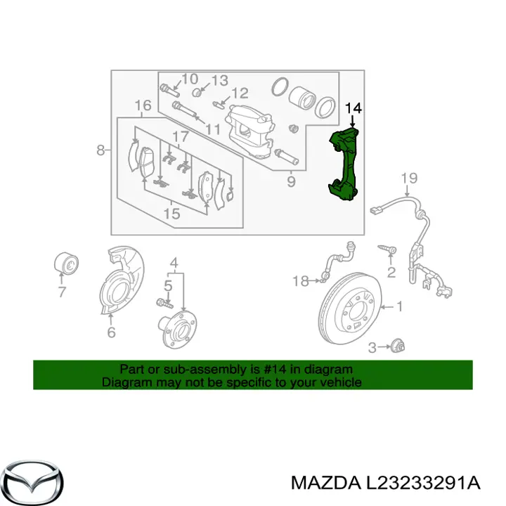 L23233291A Mazda soporte, pinza de freno delantera