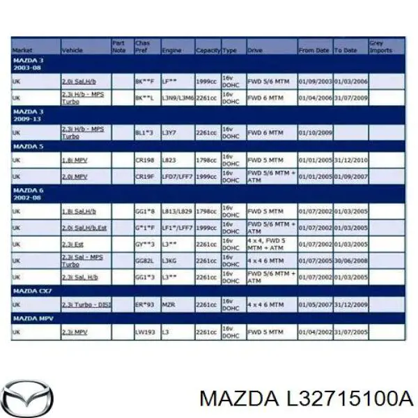 L32715100A Mazda bomba de agua