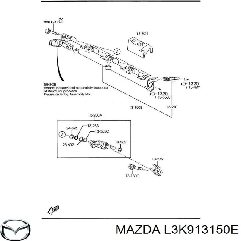 L3K913150E Mazda rampa de inyectores