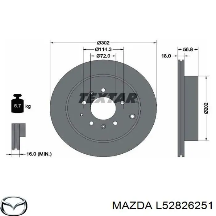 L52826251 Mazda disco de freno trasero
