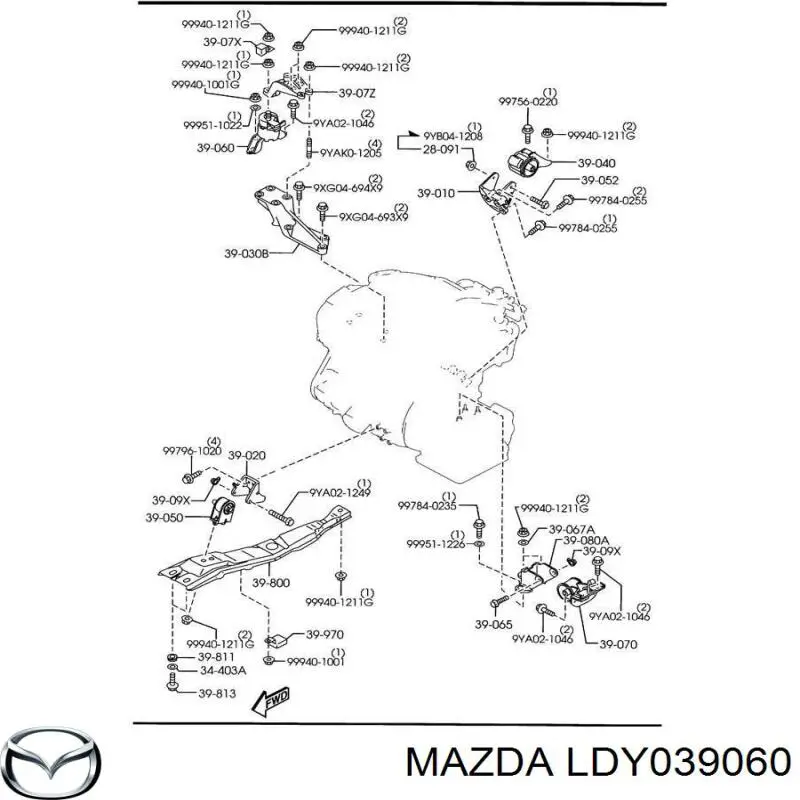 LDY039060 Mazda soporte de motor derecho