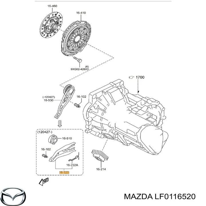 LF0116520 Mazda horquilla de desembrague, embrague