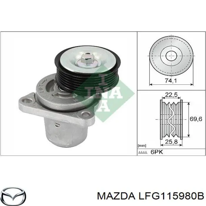 LFG115980B Mazda tensor de correa, correa poli v