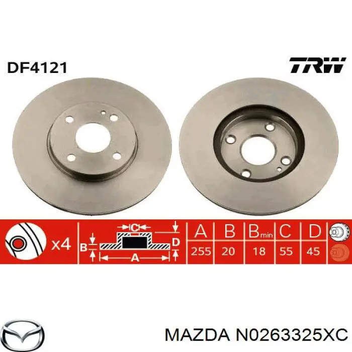 N0263325XC Mazda freno de disco delantero