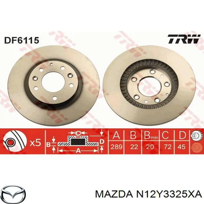 N12Y3325XA Mazda freno de disco delantero