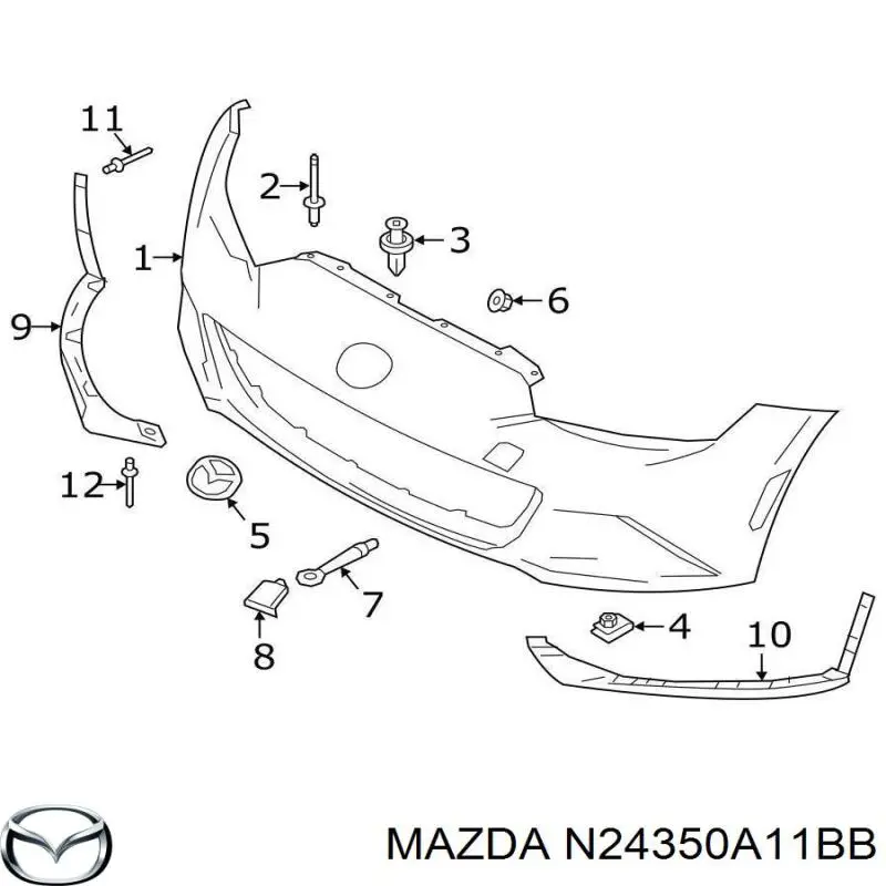 N24350A11BB Mazda Cobertura de parachoques, enganche de remolque, delantera 