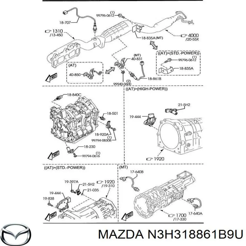 N3H3-18-861B-9U Mazda sonda lambda sensor de oxigeno post catalizador