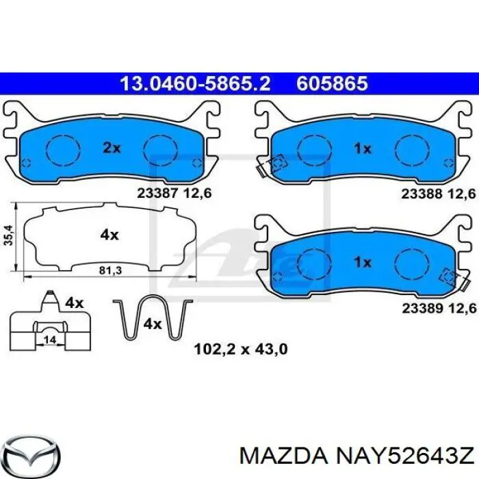 NAY52643Z Mazda pastillas de freno traseras