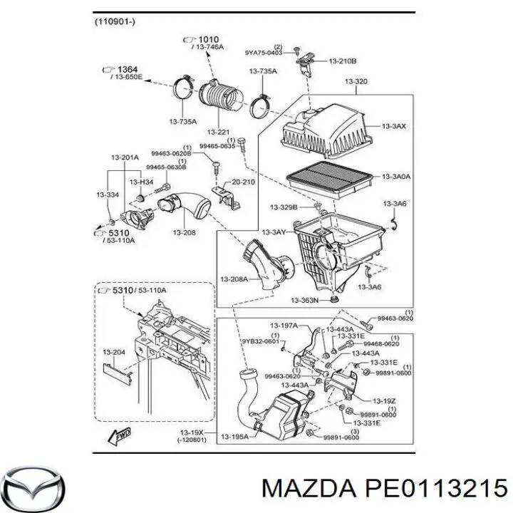 PE0113215 Mazda medidor de masa de aire