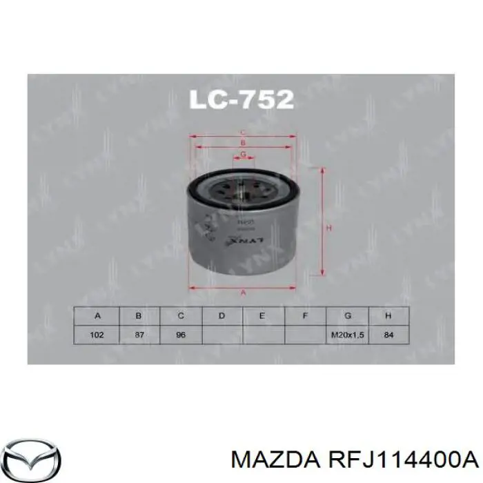 RFJ114400A Mazda filtro de aceite