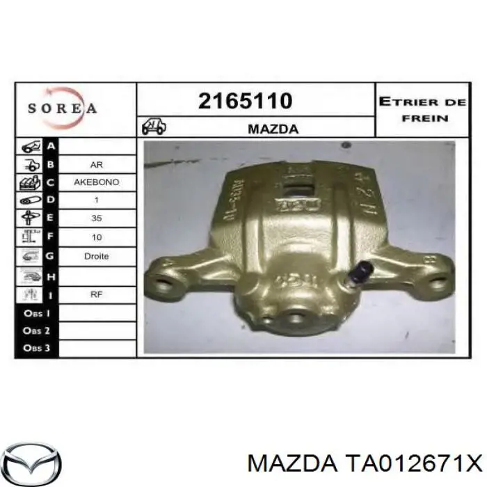 TA01-26-71X Mazda pinza de freno trasera izquierda