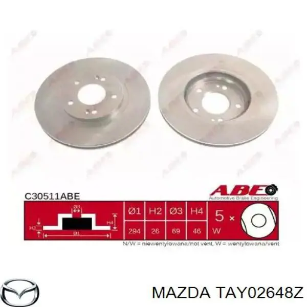 TAY02648Z Mazda pastillas de freno traseras