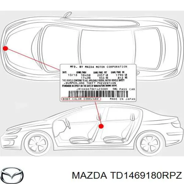 TD1469180RPZ Mazda espejo retrovisor izquierdo