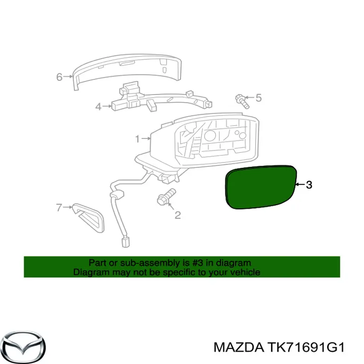 Cristal De Espejo Retrovisor Exterior Derecho Mazda CX-9 (TC)