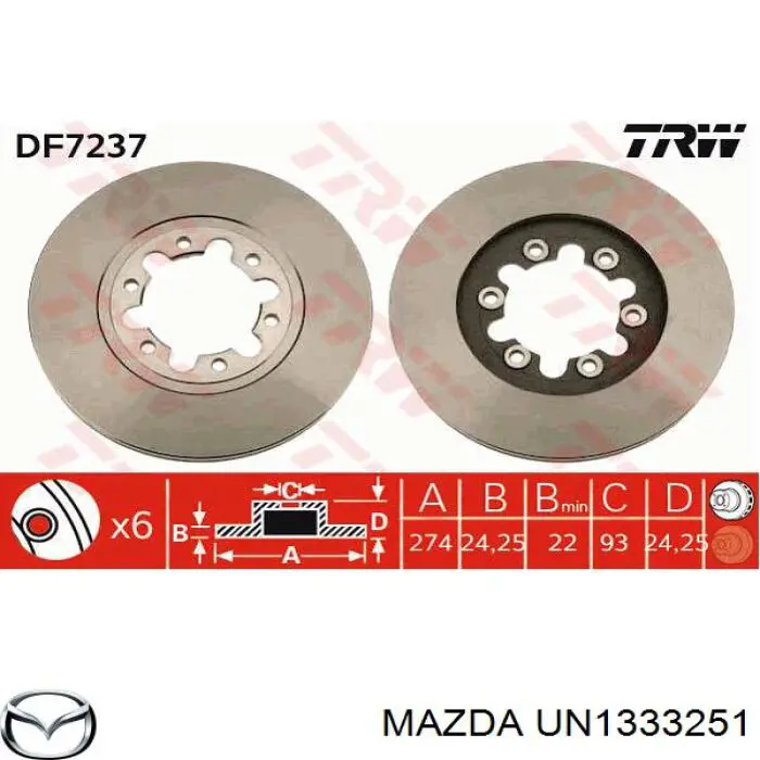 UN1333251 Mazda disco de freno delantero