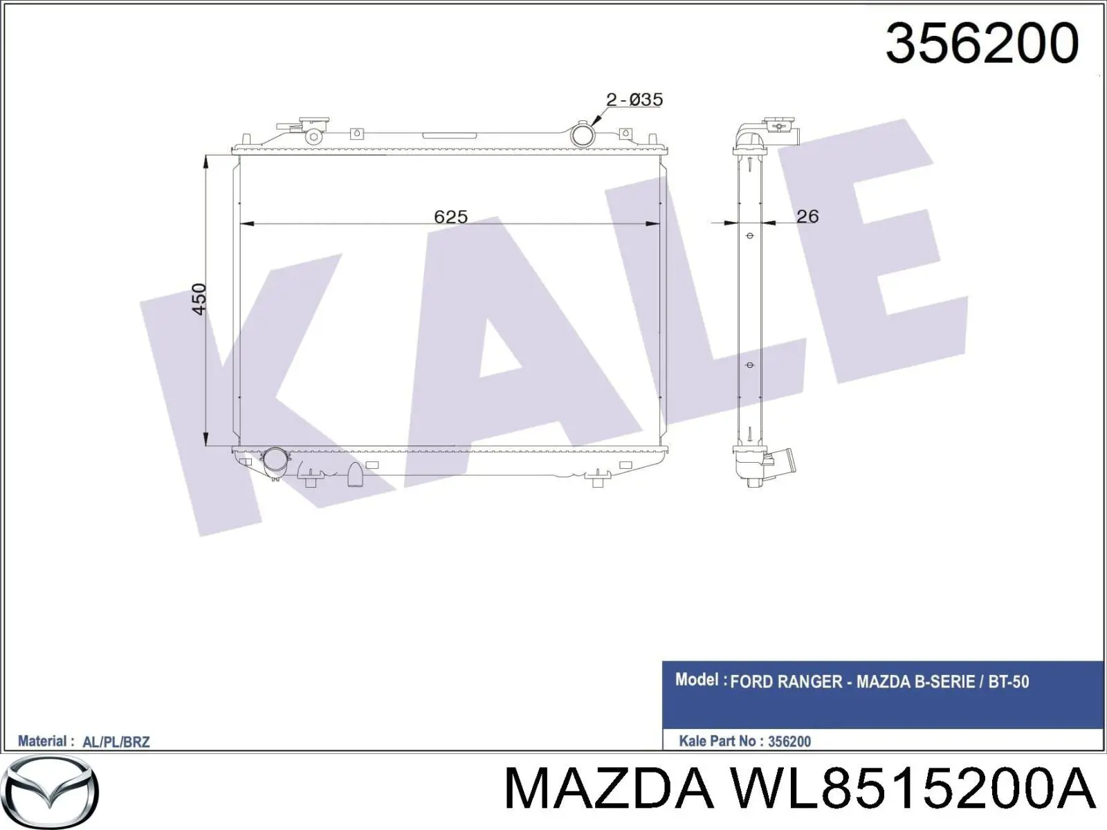 WL8515200A Mazda radiador refrigeración del motor