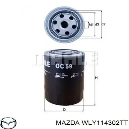 Filtro de aceite WLY114302TT Mazda