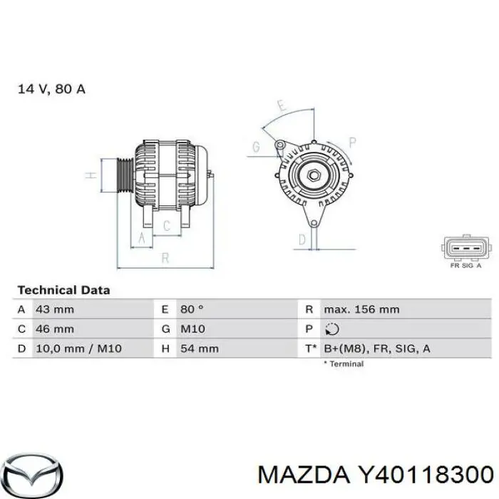 Y40118300 Mazda alternador