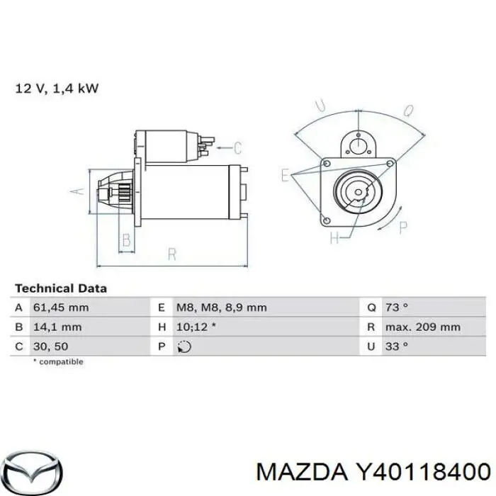 Burro de arranque  Mazda Y40118400 precio, desde 99,82 EUR