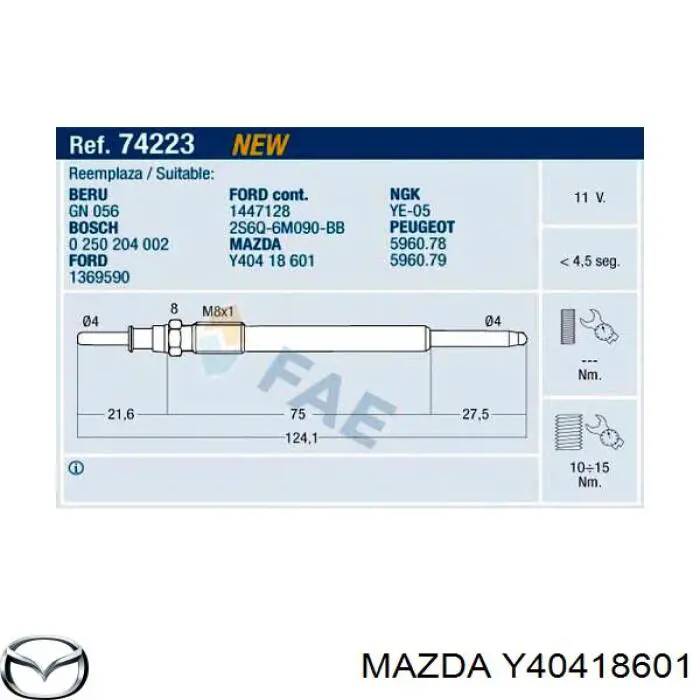Bujía de incandescencia Peugeot 207 WA, WC