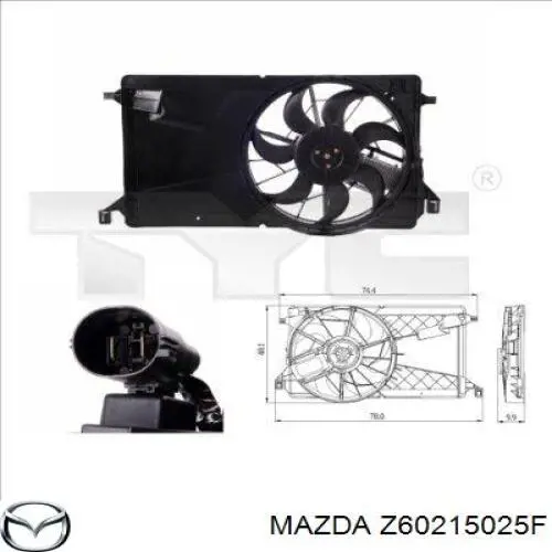 Z60215025F Mazda difusor de radiador, ventilador de refrigeración, condensador del aire acondicionado, completo con motor y rodete