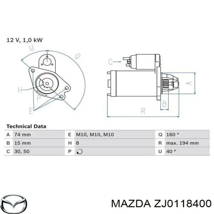 ZJ0118400 Mazda motor de arranque