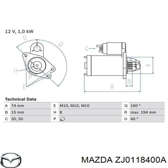 ZJ0118400A Mazda Arranque motores