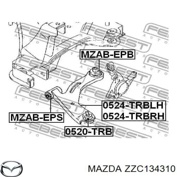 ZZC134310 Mazda barra oscilante, suspensión de ruedas delantera, inferior derecha