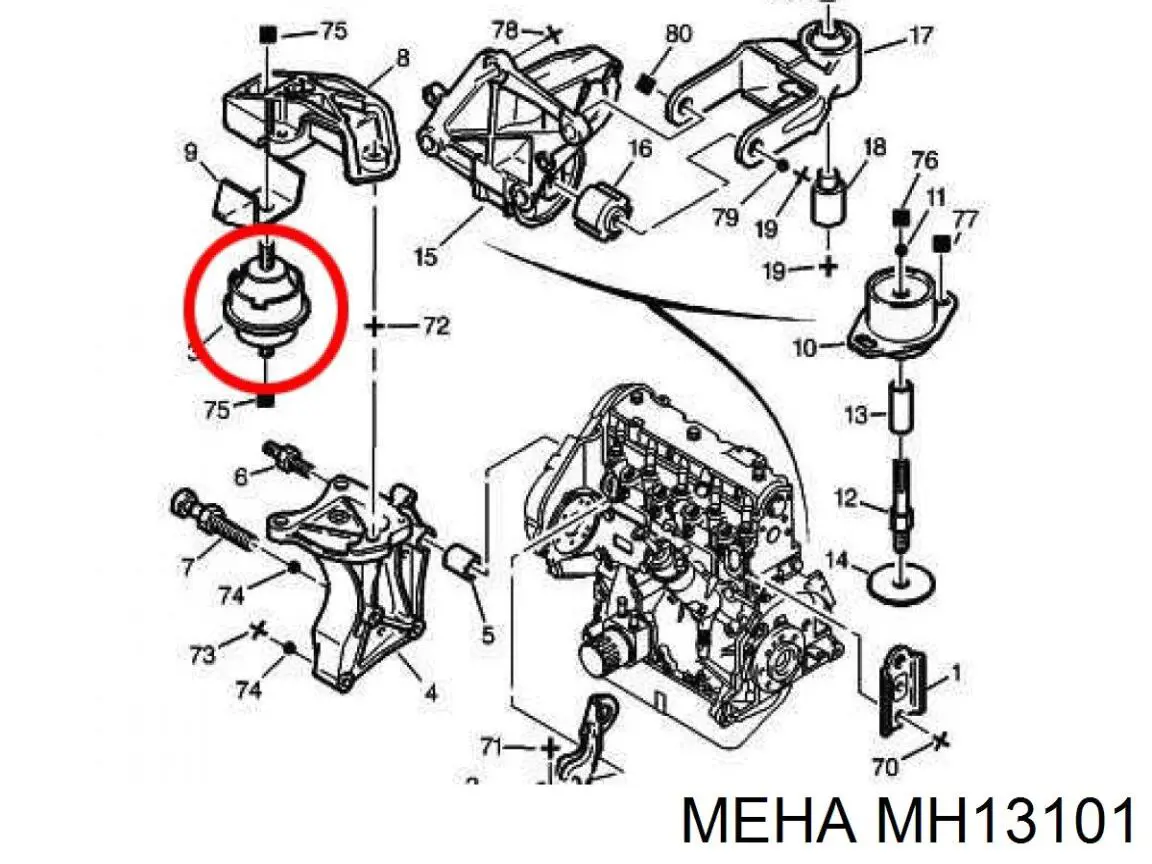 MH13101 Meha soporte de motor derecho