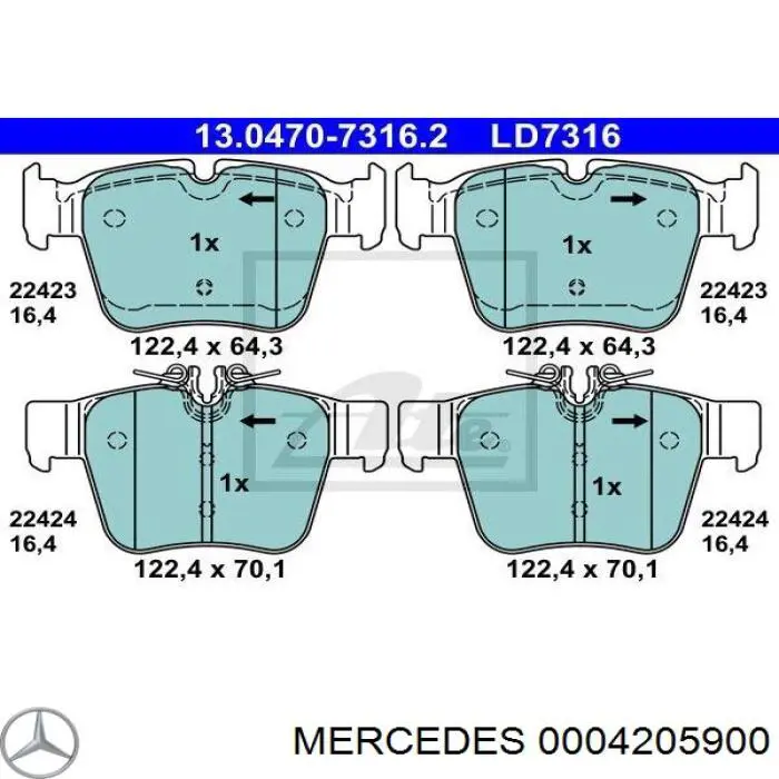 Pastillas de freno traseras 0004205900 Mercedes