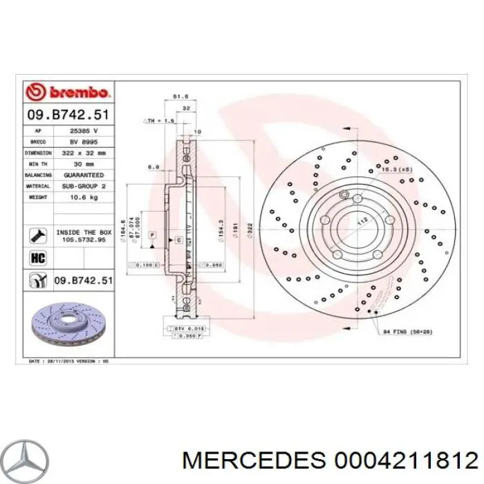 0004211812 Mercedes freno de disco delantero