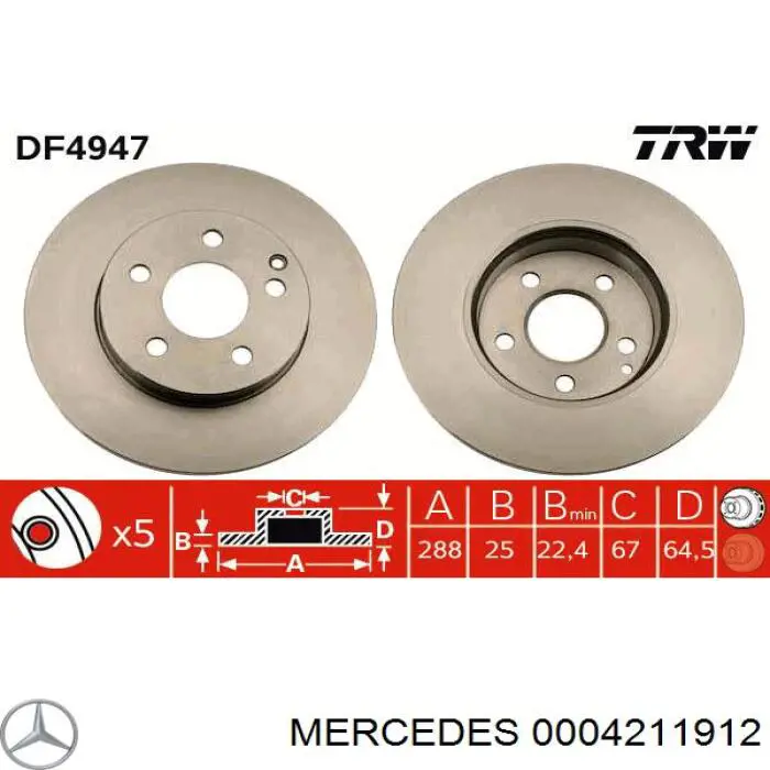 0004211912 Mercedes disco de freno delantero