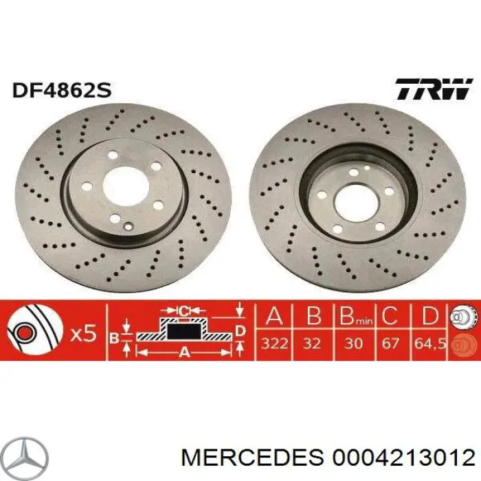 0004213012 Mercedes disco de freno delantero