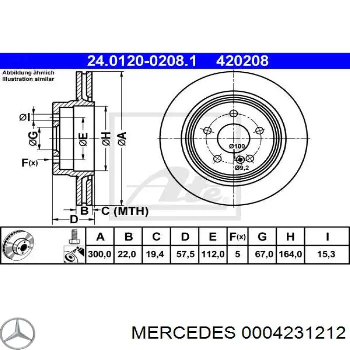 0004231212 Mercedes disco de freno trasero