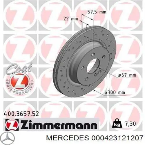 000423121207 Mercedes disco de freno trasero