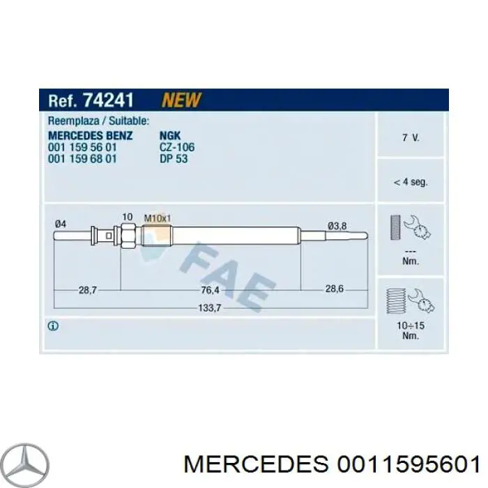 0011595601 Mercedes bujía de incandescencia