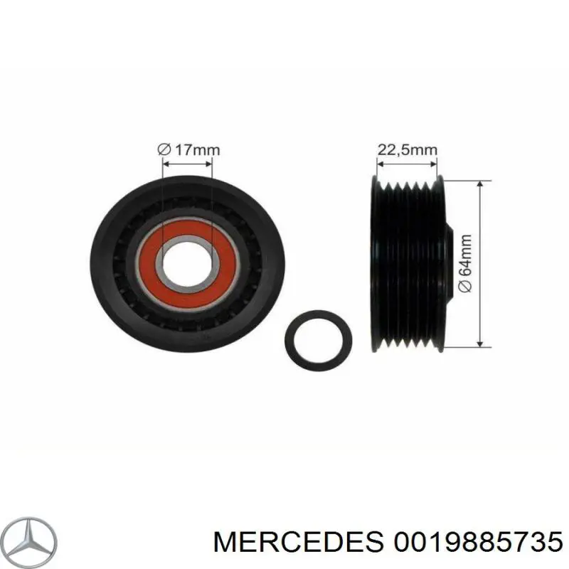 0019885735 Mercedes polea inversión / guía, correa poli v