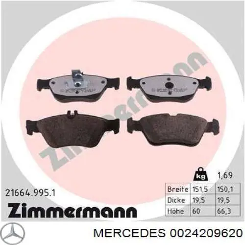Comprar 0024209620 Mercedes Pastillas delanteras de freno