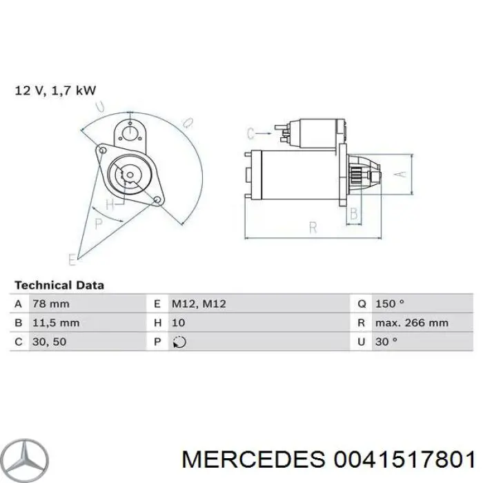 Motor de arranque A0041517801 Mercedes