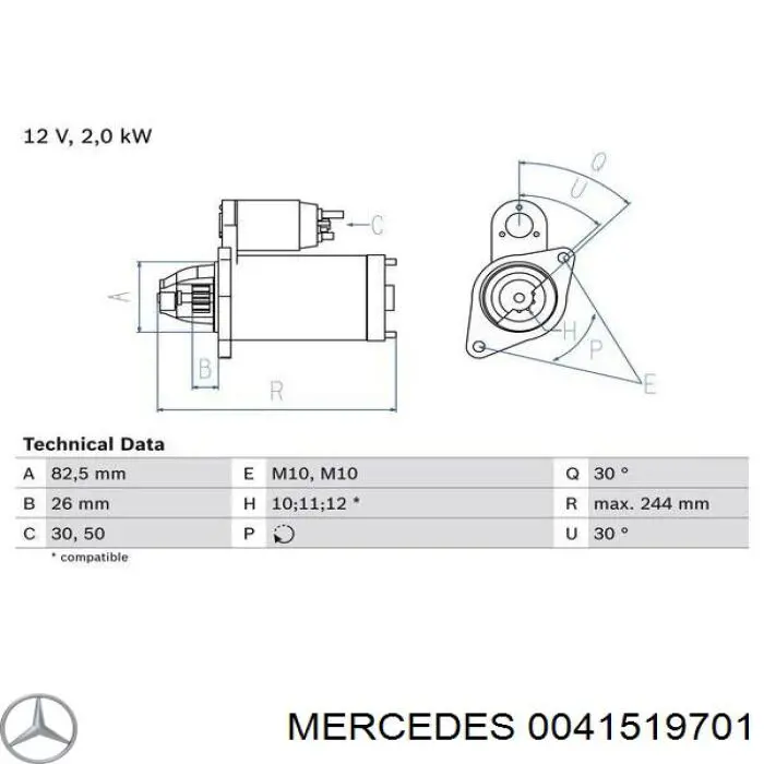Motor de arranque 0041519701 Mercedes