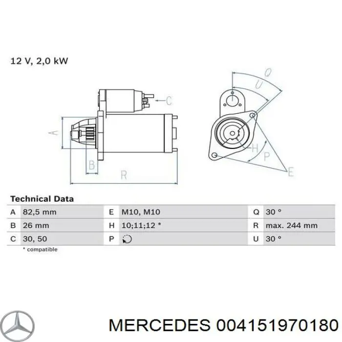 004151970180 Mercedes motor de arranque