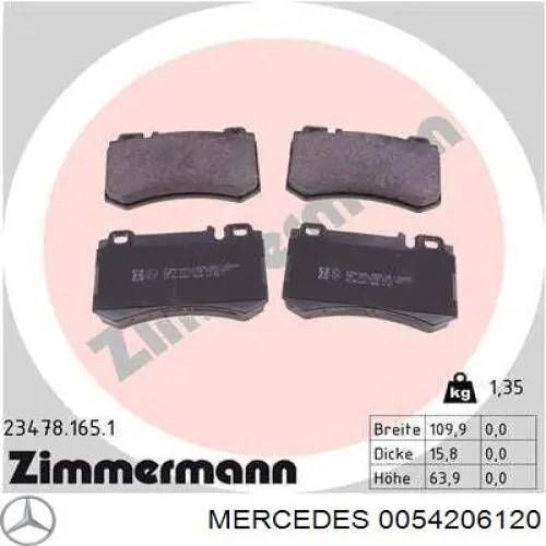 0054206120 Mercedes pastillas de freno traseras