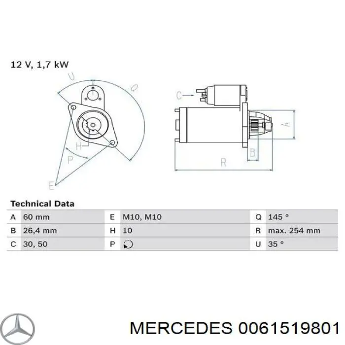 0061519801 Mercedes motor de arranque