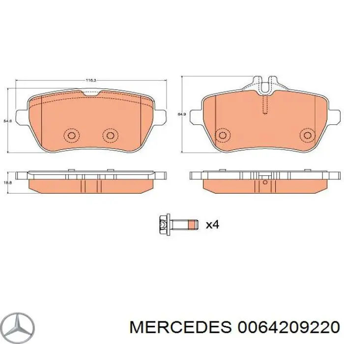 0064209220 Mercedes pastillas de freno traseras